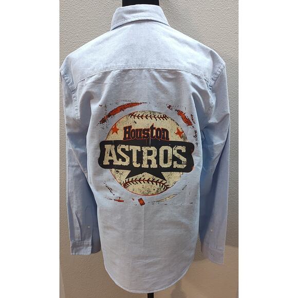 H&M Adult Small Chambray Button Down One Of A Kind Astros Game Day Shirt B20 - Picture 5 of 7